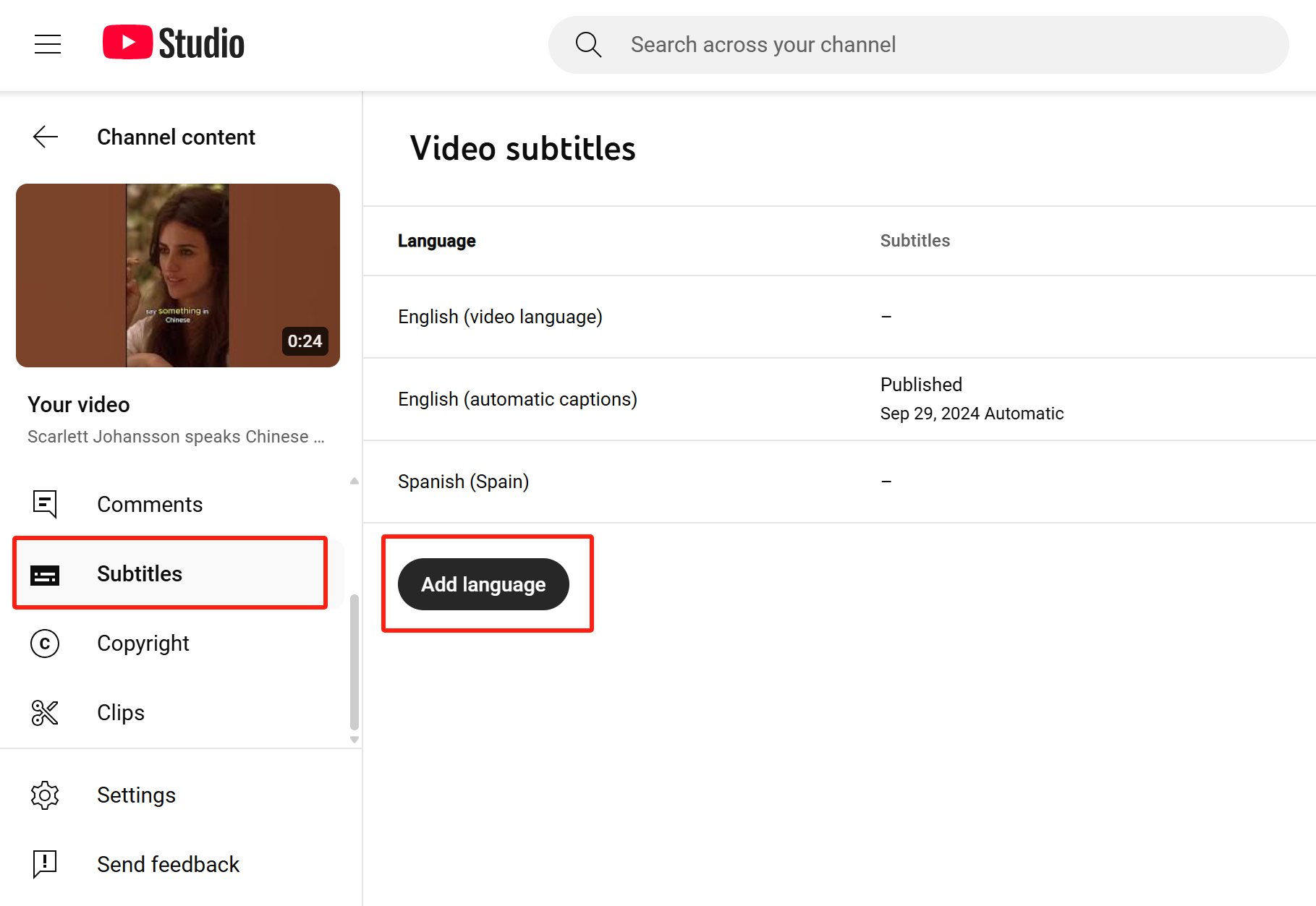 Video Subtitles on YouTube Studio